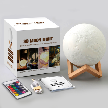 LED - Mondlampe 3D Durchmesser 15 cm Nachtlicht Deko-Mond-Leuchte mit LED und Touch-Funktion 16 Farben Dekoleuchte Mondlicht